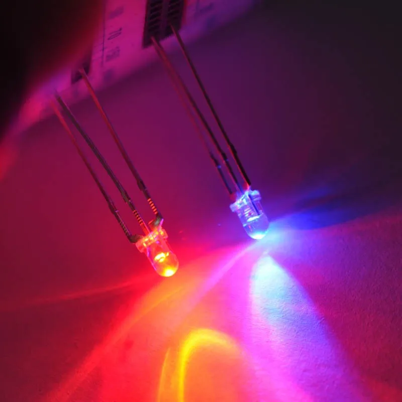 3mm red blue bicolor led common cathode round with domed top transparent lens 3pins high brightness(2)