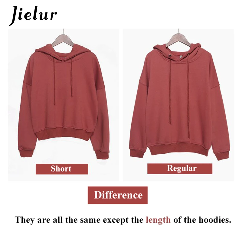 Jielur однотонные Harajuku тонкие женские свитшоты с капюшоном Kawaii черная укороченная