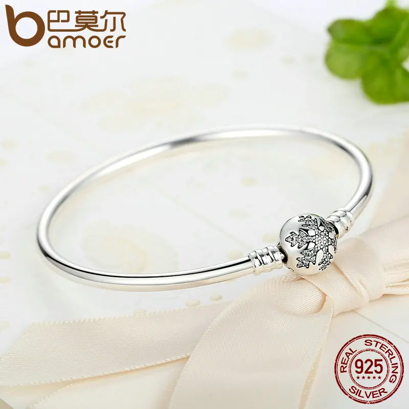 Goede Bamoer Authentieke 925 Sterling Zilver Graveren Sneeuwvlok Sluiting Uniek Als U Zijn Snake Chain Armband Bangle Diy Sieraden PAS915