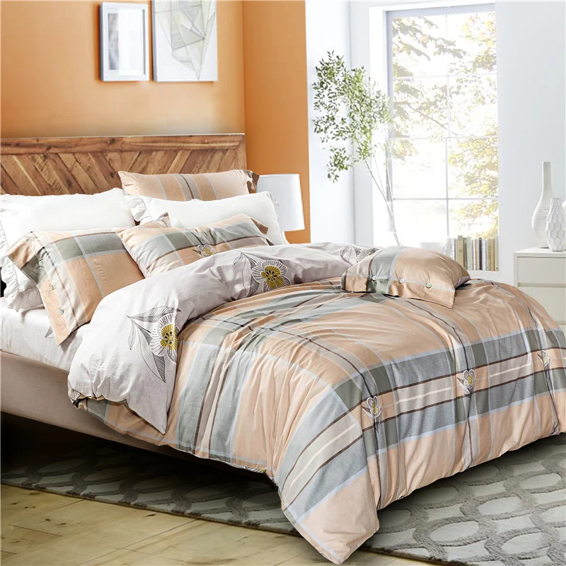 Waliicorners 4pcs 100%Cotton Printed Bedding set Button Duvet Cover set Bedsheet Pillowcases Queen King Size bed linen 74 kz010715-2
