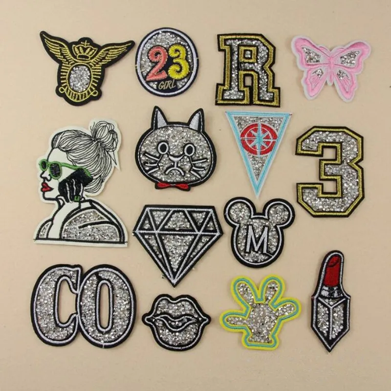 

Rhinestone Applique Patches Clothes Embroidered Iron On Patches Cloth Sequins Patch DIY Sew On Appliques Garment Accessory toppe