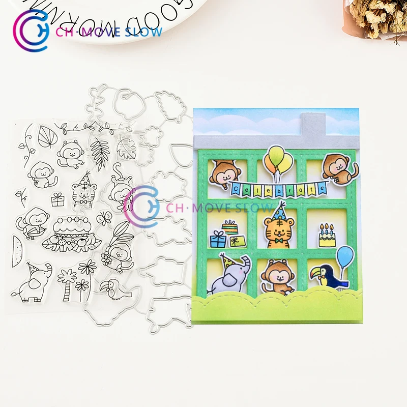 

CH JUNGLE BIRTHD Metal Cutting Dies and stamps DIY Scrapbooking Card Stencil Paper Cards Album Decoration Embossing Folder