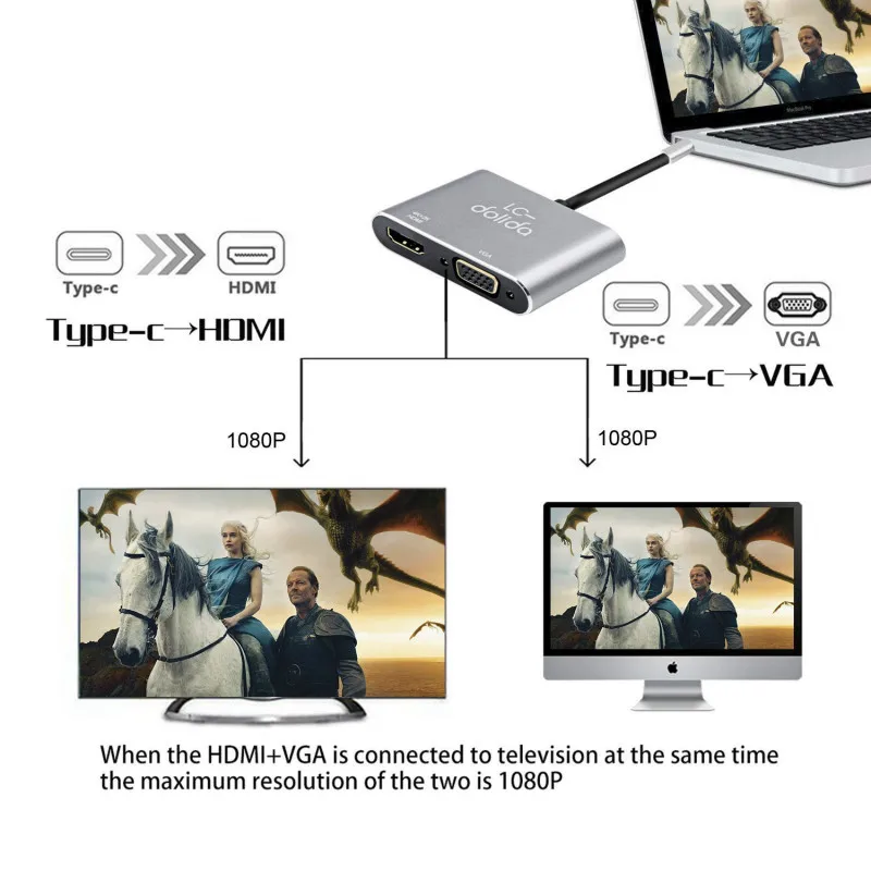 USB C к HDMI 4K VGA адаптер 3 1 type видео конвертеры для 2017 Новый Macbook Pro/Chromebook Pix| |
