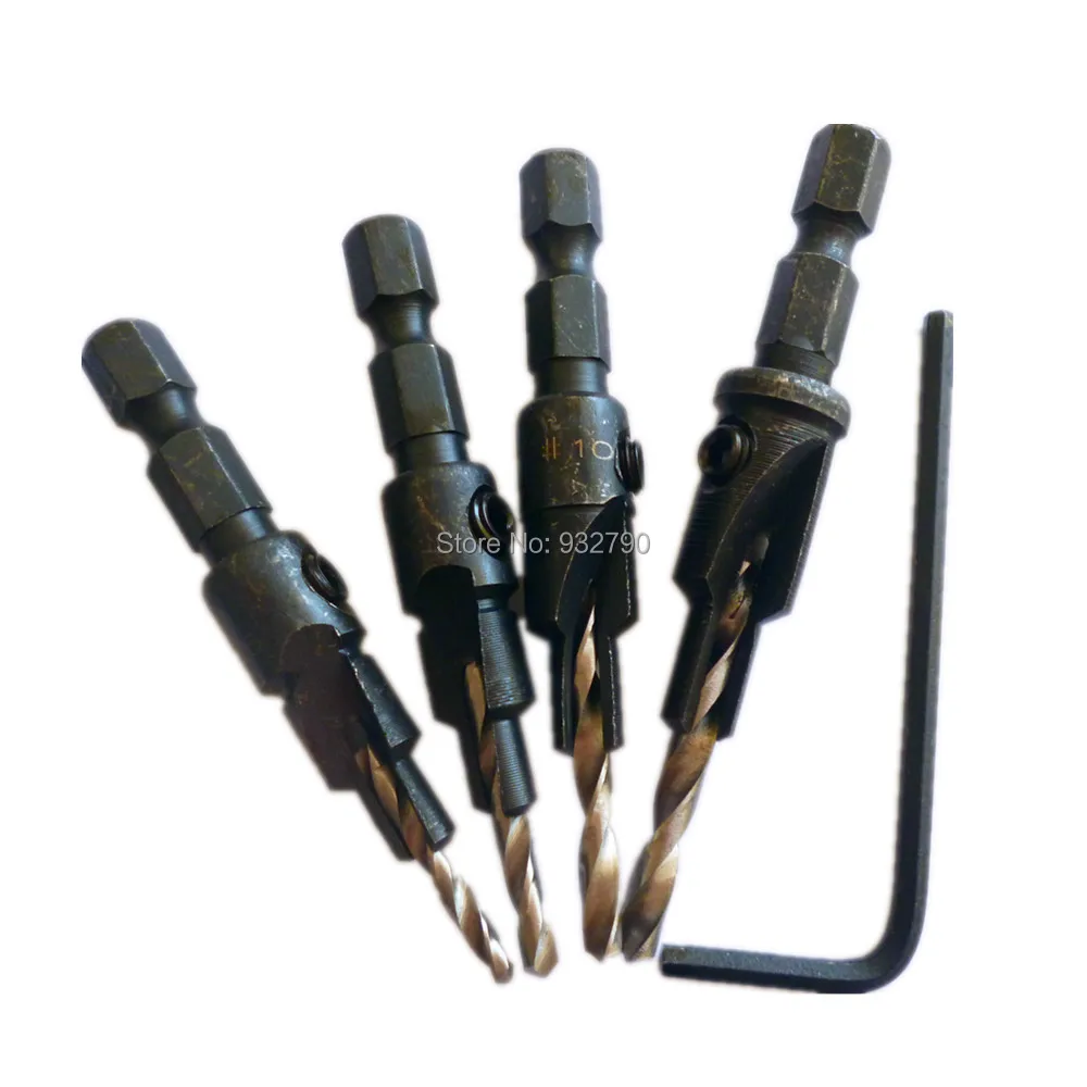 5pcs Countersink Drill Bit Set W/ Quick Change Screw Reamer 1/4 Hex Shank Wood Countersunk Head Drilling Screw Size #6 ,8,10&12