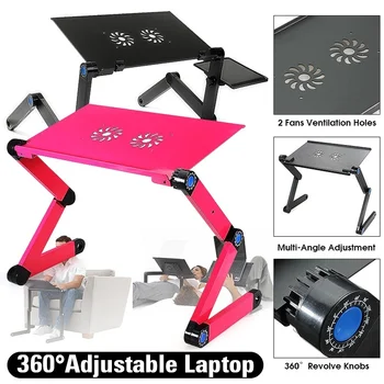 

Aluminum Alloy 360° Adjustable Laptop Stand Table Folding Notebook PC Bed Tray Laptop Desk With Cooling Fan for Bed Sofa Couch