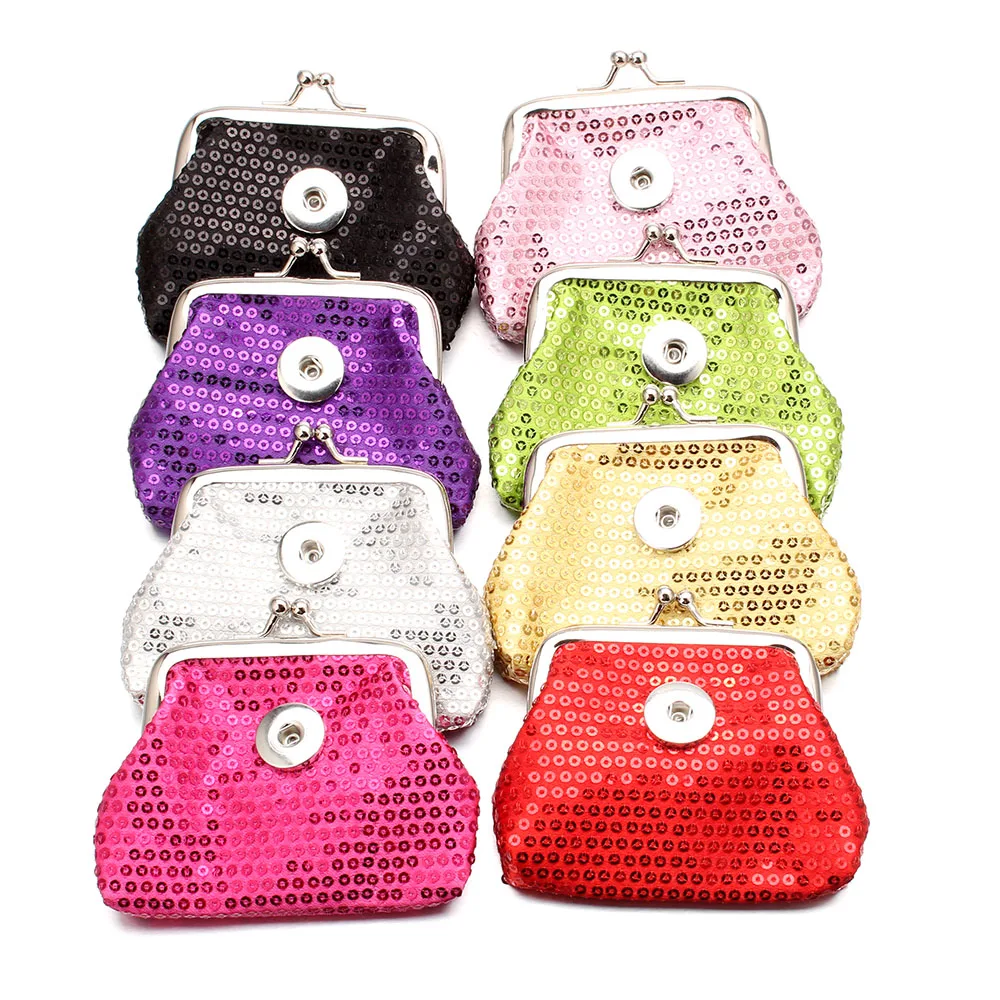 Fashion 18MM Button Snap Jewelry Sequins Coin Purses Small Wallets