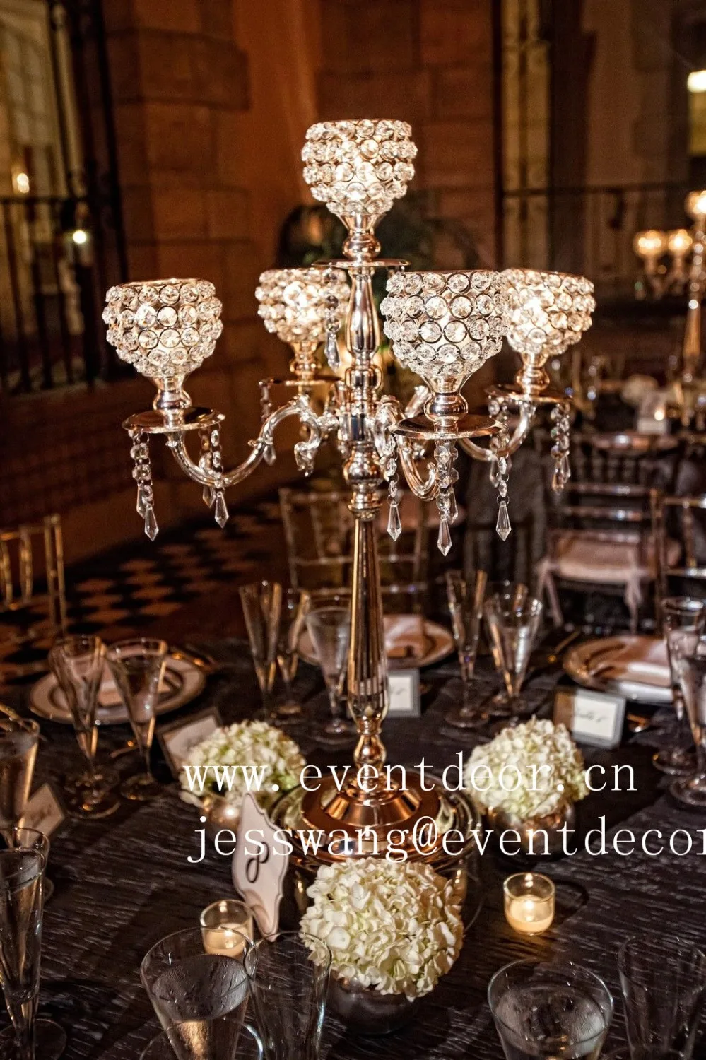 candelabra with crystal for wedding centerpiece/76cm tall/Silver candle