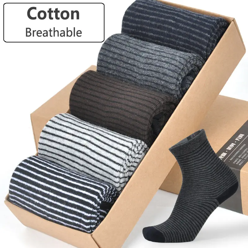 2016 Brand New Stripe Style Men Cotton Socks Business Causal Thermal Autumn Winter Man Long Socks (5pairs / lot)