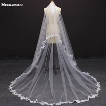 Реальные фотографии 2 слоя белая аппликация из кружева свадебная вуаль цвета слоновой кости с расческой Красивая Длинная фата невесты