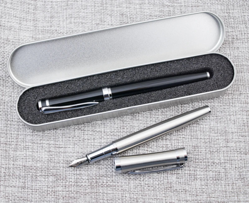 

High Quality Iraurita Silver Clip pens Stainless Metal Fountain pen with gift metal box material escolar school supplies 6821