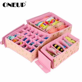 

3 cs/Set Hot Sale Non-woven Cherry Pink Storage Box Container Drawer Divide Line Closet Closet Socks Bra Underwear Organ