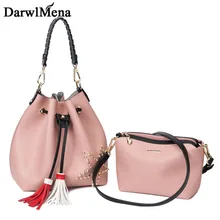 Women Composite Bag Women Shoulder Buchket Bag 2017 Fashion Tote Messenger Bags 2 Set Drawstring Crossbody