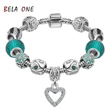 Best LOVE Gift 925 Silver Heart Charm bracelet for Women Murano Glass Beads Jewelry Fit pandora Bracelets Cuff Bracelet PS3156