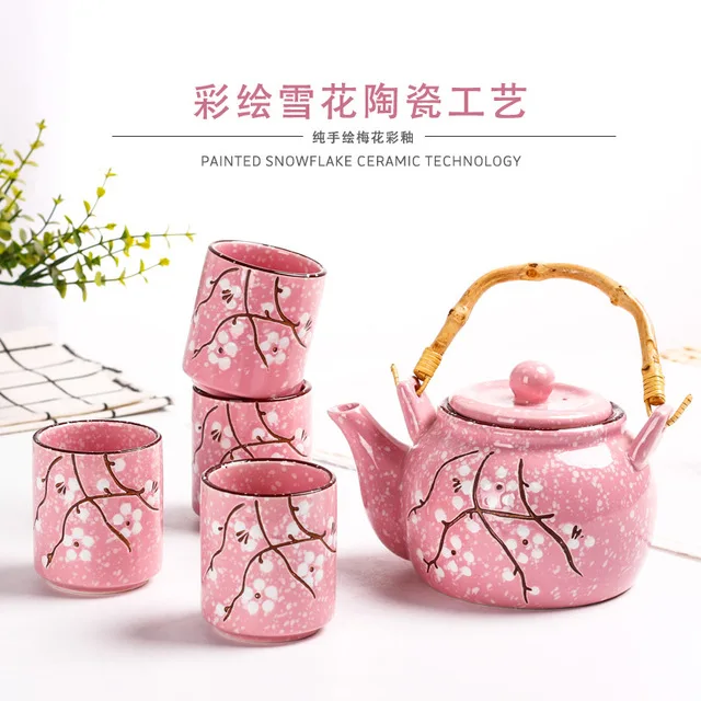

Cherry Blossom Teapots Handmade Tea Pot Water Kettle Afternoon Tea Kettle Ceramic Japanese Teaset with 4 Cups Best Gifts