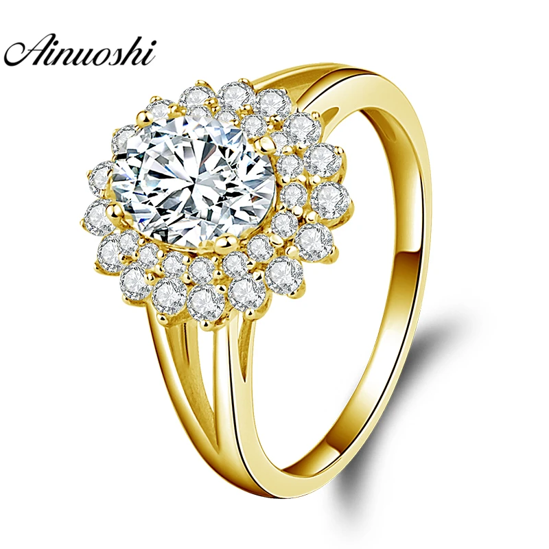 

AINUOSHI 10K Solid Yellow Gold Double Halo Ring 1.25ct Oval Cut SONA Diamond Ring Luxury Wedding Engagement Jewelry Women Ring