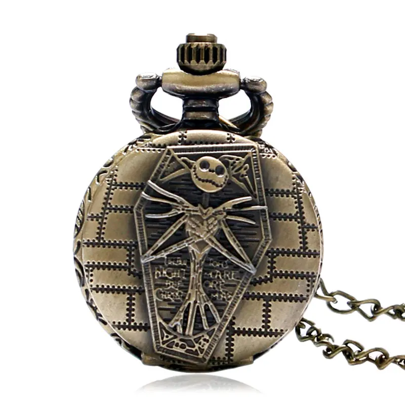 

Retro Antique Bronze The Nightmare Before Christmas Design Pocket Watch Small Size With Necklace Chain for Men Women