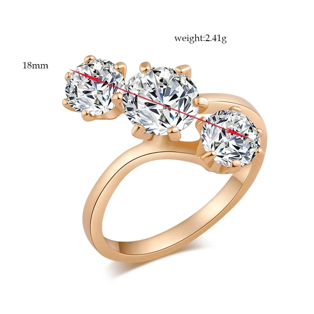 Роскошное кольцо с фианитом AAA для женщин, свадебные три классических кристаллического камня, перекрестные кольца