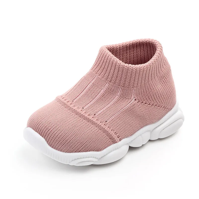 Baby Girls Boys Striped Mesh Sport Run Sneakers Casual Shoes Children's solid color breathable flying woven socks shoes