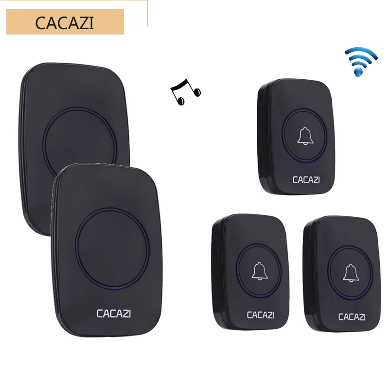 CACAZI Black wireless door bell waterproof buttons US/UK/EU/AU plug