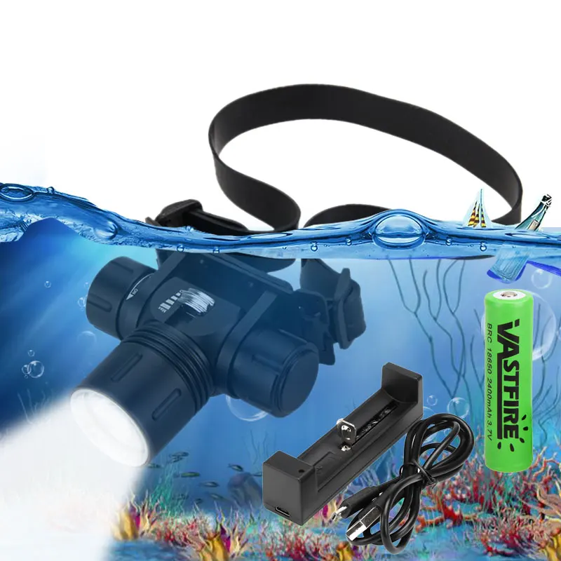 

100 Meters Underwater Diving lights Lighting Headlights 5000 lumens XML L2 Led Scuba Dive Headlamp Waterproof Head Torch Lamp