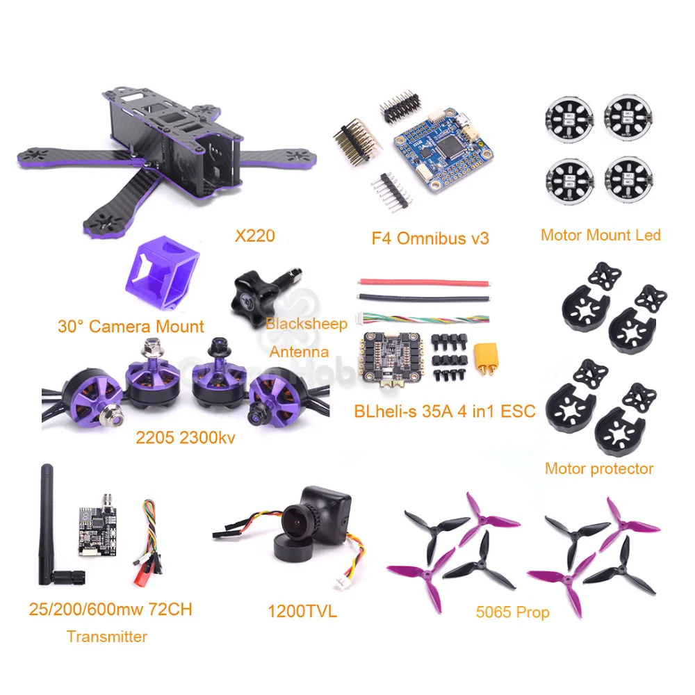 

X220 RC Multicopter With F4 V3 Pro 35A BLheli-s Dshot600 2205 2300KV 1200TVL 5.8G 72CH 25/200/600mw VTX combo PK Wizard X220S