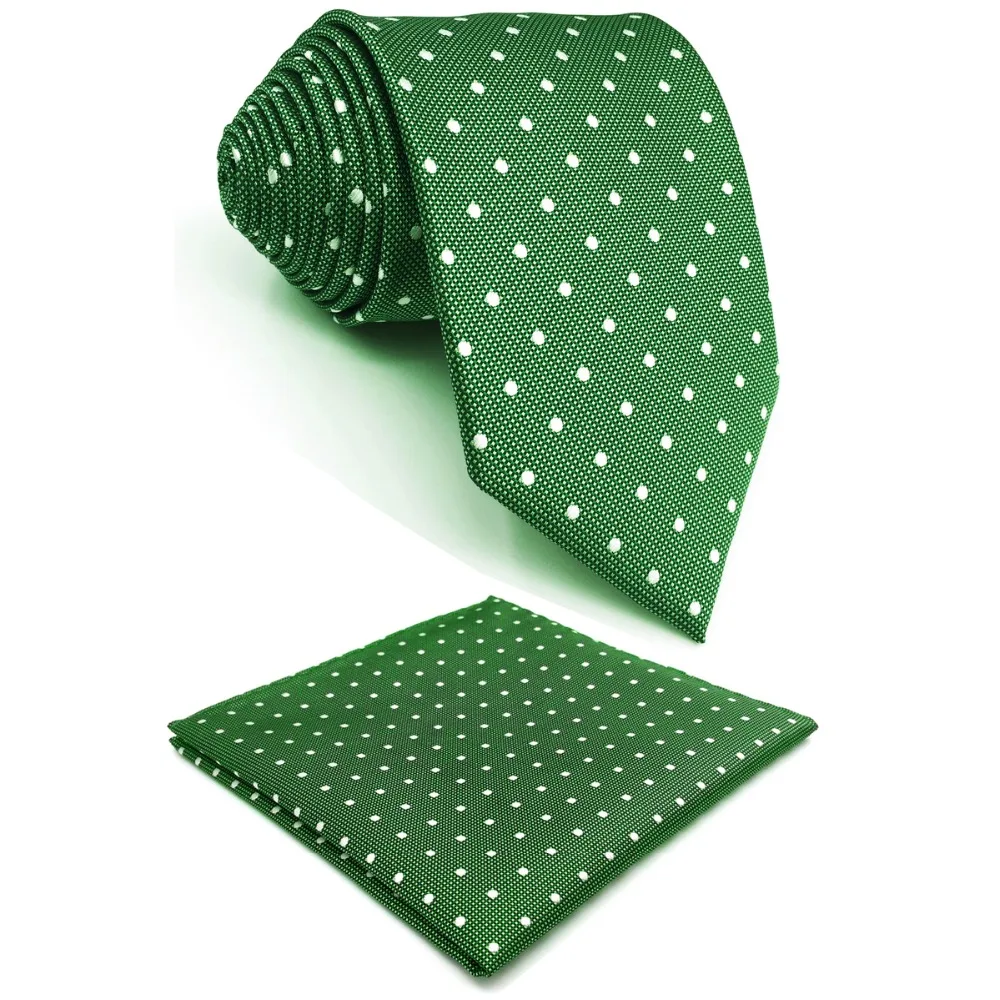 E21 Green Polka Dots Silk Mens Necktie Classic Fashion Ties for male
