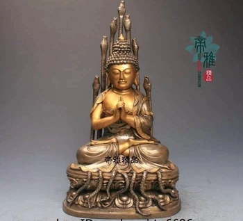 

Tibet Buddhism Copper 24K Gold Gild Silver-gilt Dragon Tree Bodhisattva Statue