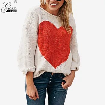 

Gold Hands Women Fashion Streetwear Love Knitted Loose Pullover Sweater O-neck Long Sleeves Cotton Sweater Free Shipping
