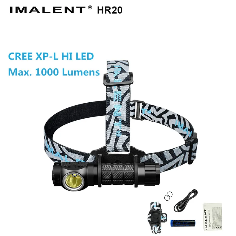 

IMALENT HR20 Cree XP-L Flashlight Touch 1000lm Led Headlamp w/USB Charging Port Tactical Headlight by 18650 Battery Self Defens