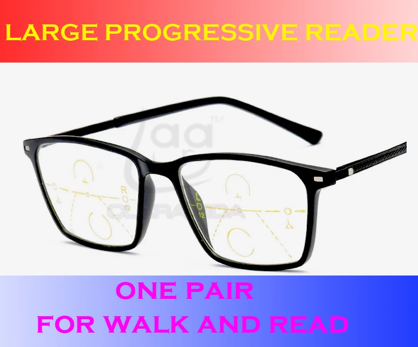 

CLARA VIDA LARGE FRAME FASHION STYLE MEN WOMEN PROGRESSIVE READING GLASSES SEE FAR AND NEAR NO LINES! +1 TO +4 ADD