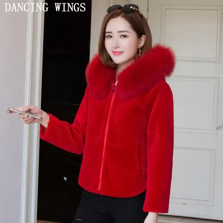 Роскошная красная Меховая куртка из натурального меха овцы, зимняя женская короткая куртка из натурального меха лисы с капюшоном, верхняя одежда