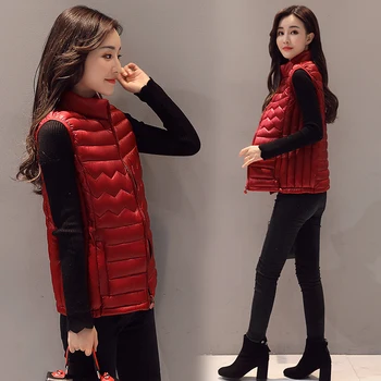 

QIMAGE 5XL Plus Size Women Ultra Light Vest 2017 Winter Vest Waistcoats Jacket Sleeveless Vests Soild Color Ladies Vests