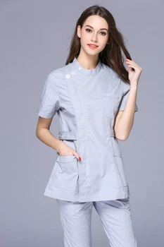 

2017 New Women's Stand Collar Short Sleeve Waist Adjustable Nurse Uniform Dental Clinic Nursing Working Wear Free Ship