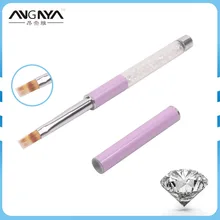 10PCS/Lot ANGNYA Clear Rhinestone Acrylic Handle Flat Nylon Hair Ombre Brush Professional UV Gel Nail Art Brush With Purple Cap