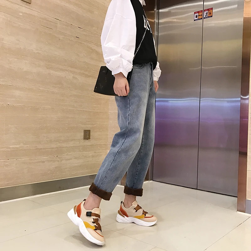 GUUZYUVIZ Warm Thicken Velvet Jeans Woman Autumn Winter Plus Size Casual Denim Pants Mujer Vintage Jean Taille Haute Femme