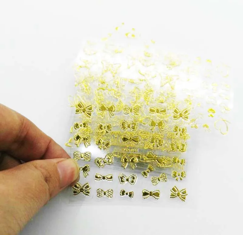 

Nail Stickers 30PCS/Lot 3D Gold 3D Nail Art Bows Hearts Lace Metallic Glitter Nail Art Stickers Decals Transfers Gel Polish