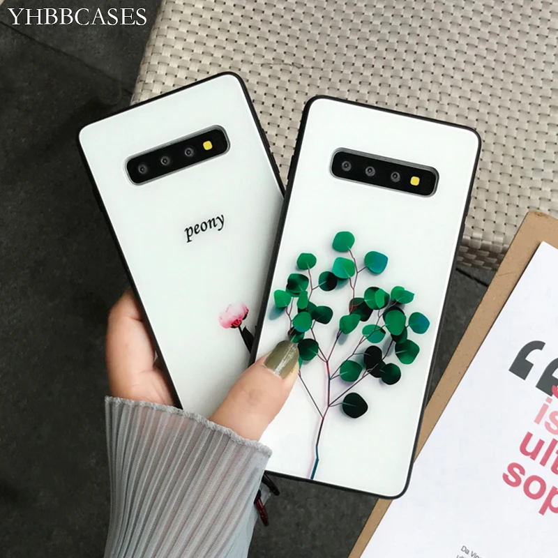 

YHBBCASES Summer Plant Leaf Flowers Phone Cover For Samsung Galaxy S10 S8 S9 Plus Cool Tempered Glass Cases For Samsung Note 8 9