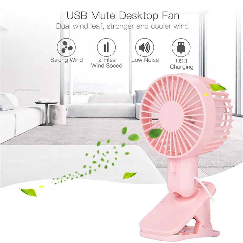 

360 Degree Rotation Desktop Mini USB Fan Dual Blade Mute Clip Fan Portable Computer PC Laptop Fan With Double Side Fan Blades