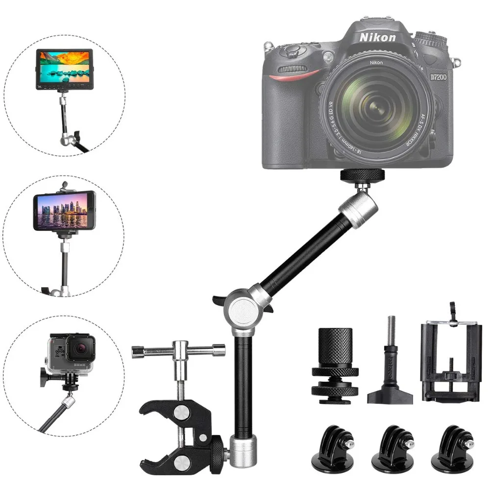 Magic Arm Clamp Mount Holder Articulating Friction Mount Kit for Nikon D7200 Canon EOS 5D Mark IV Olympus Pentax DSLR Camcorder (1)