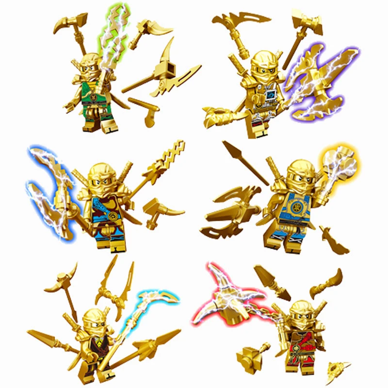 

6 IN 1 Gold Ninjagoes Compatible toys Figures With Weapon Model Building Blocks Educational Toys For Children Bricks Gift