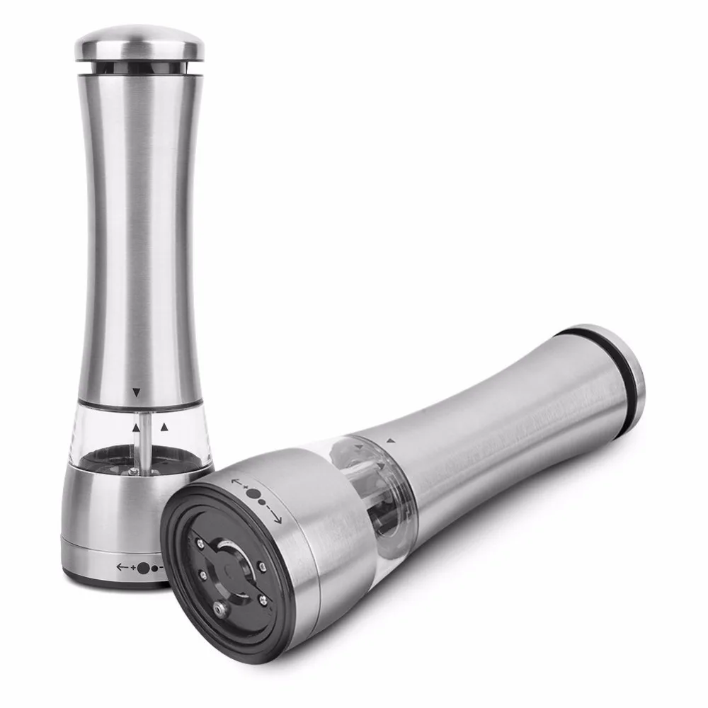 

Electric Salt and Pepper Grinder - Battery Operated with LED Light - Adjustable Coarseness Mills for kitchen