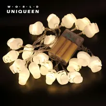 20 шт 3D-Skull светодиодный свет шнура с АА батареи блок питания, теплый белый свет и режим вспышки света, длиной около 2 м