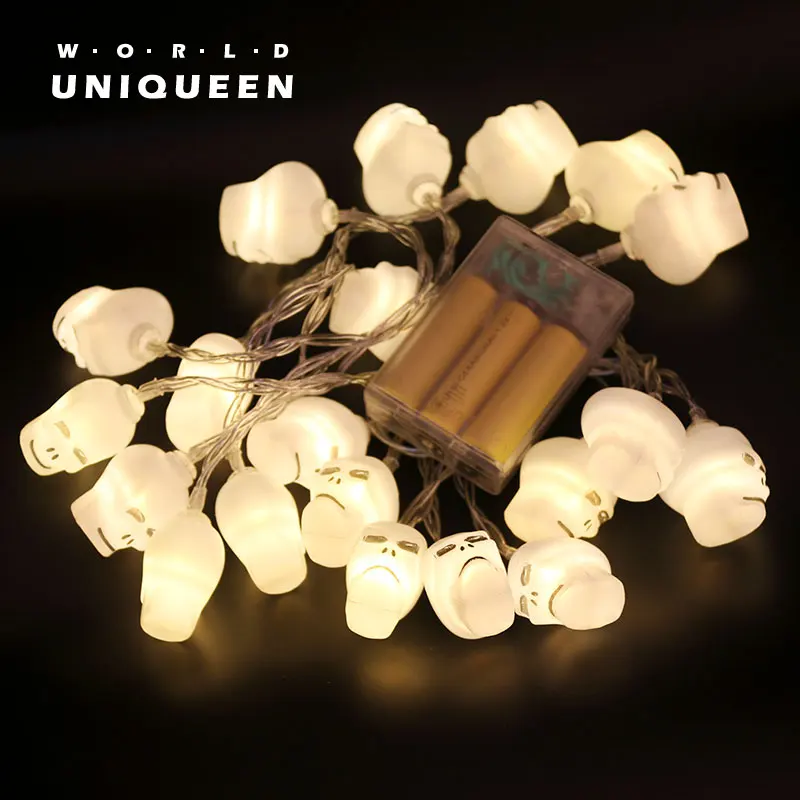 

20 pcs 3D-Skull LED string light with AA battery power box, warm white light and flash light mode, about 2M long