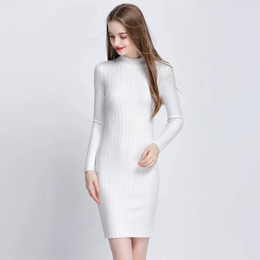 

GABERLY Soft Elastic Sweaters Dress Turtleneck Long Sleeve Autumn Winter Women Sweater Mini Dress Female Brand Jumpers