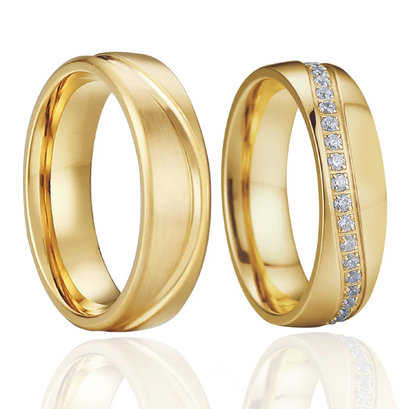 

fashion Jewelry Love Alliances male promise Wedding ring for men Gold Color Cubic Zirconia engagement couple rings for women