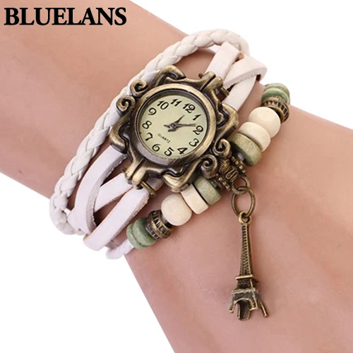 Новые красивые женские винтажные кварцевые наручные часы с Эйфелевой башней и кожаным браслетом 1GOR 6T45 C2K5W