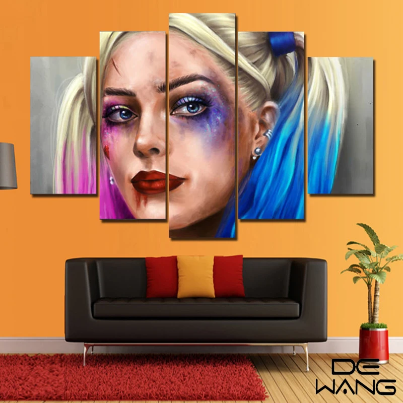 5 Panel Painting Batman Harley Quinn Canvas Art Print Pants Framed
