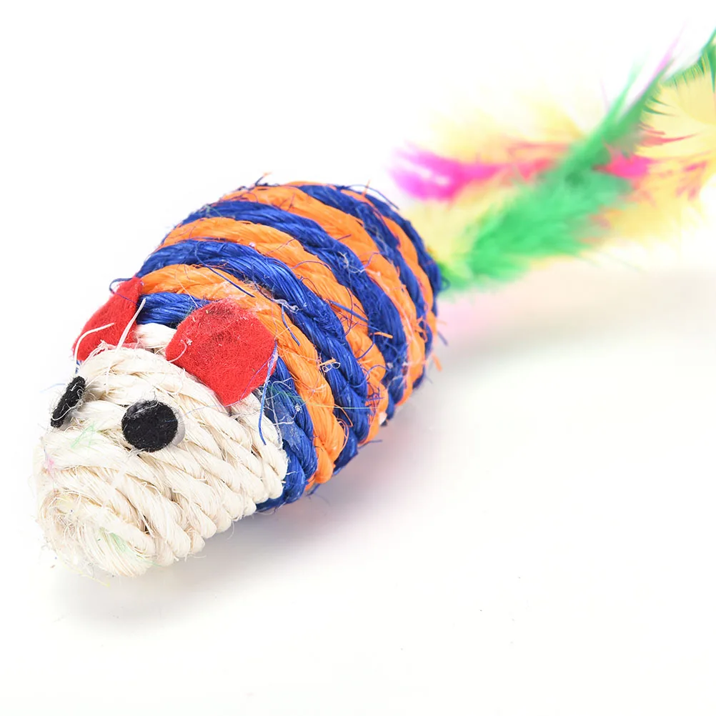 

1pcs Pets Chew Teeth Chewing Toys Pet Cat Kitten Feather Mice Sisal Rope Mouse Rattle Scratcher Toy Random Color