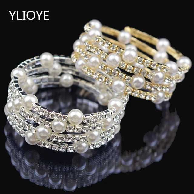 Elegant Crystal Imitation Pearl Bracelet Multilayer Stretchable Pearl