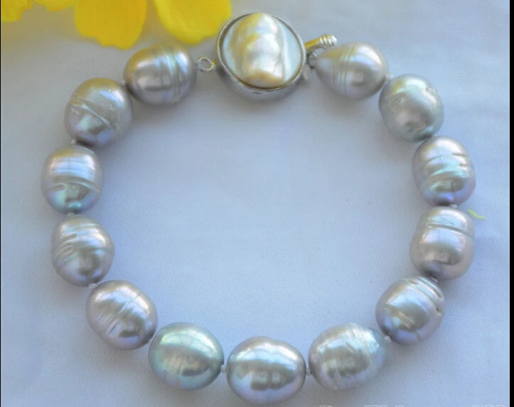 

Z6328 14mm NATURE GRAY RICE freshwater pearl BRACELET 8inch@^Noble style Natural Fine jewe SHIPPING 5.25